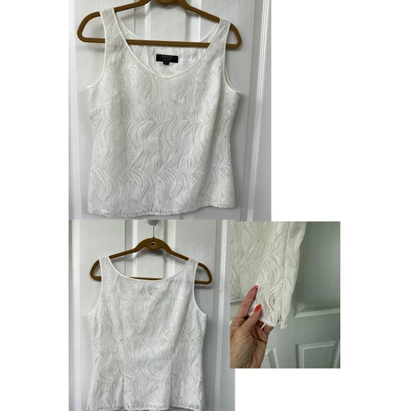 Tahari Arthur S. Levine Luxe Petite 10P white sequence tank top side zipper - Picture 3 of 6